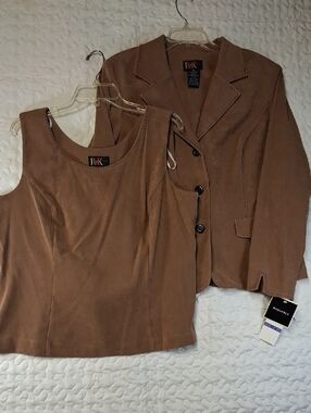 R&K Suede Two-Piece Jacket and Shell in Brownwith Embrodery Accents..washable
